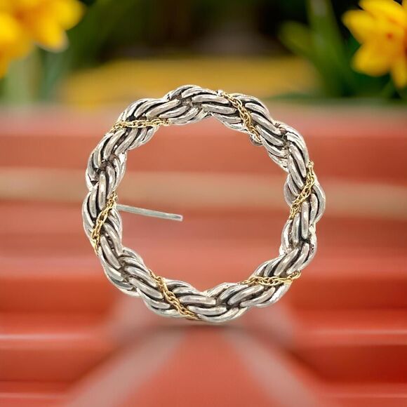 Tiffany & Co Estate Circle Wreath Brooch 18k G + Silver TIF539 - Picture 1 of 12